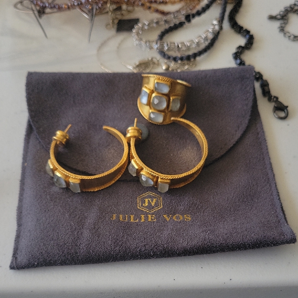 Julie Vos Gold Hoop Earrings with White Opalescent Accents